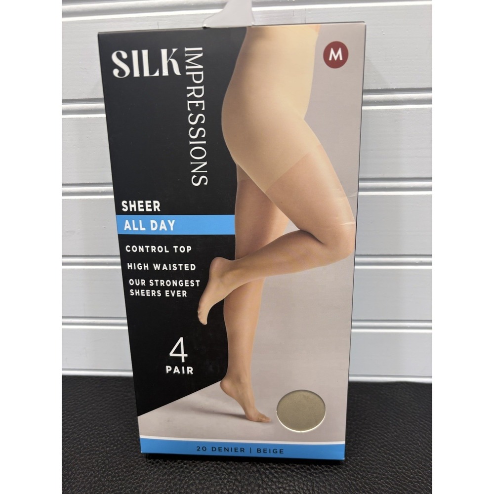 Silk Impressions Sheer 20 Denier Control Top High Waist Pantyhose BEIGE SZ M